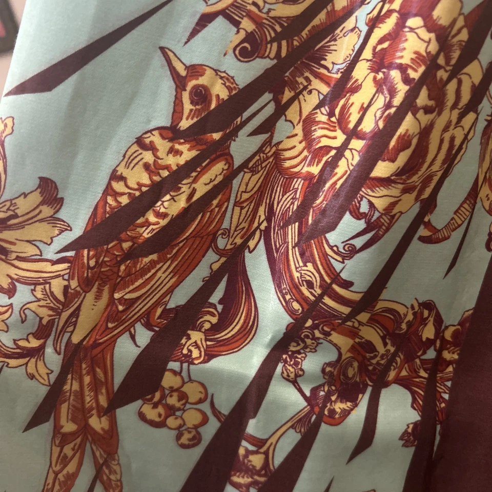 MATTHEW WILLIAMSON Dress 2012 Turquoise Bird Print Maxi Short Sleeve Pockets - Image 2 of 4