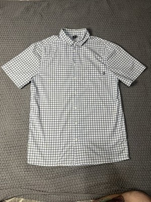 Helly Hansen Shirt Mens Medium Blue White Plaid Check Ocean Norway Button Up