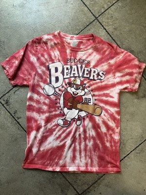 Bucees Shirt Mens S Red Tie Dye Cotton Beavers Baseball Short Sleeve