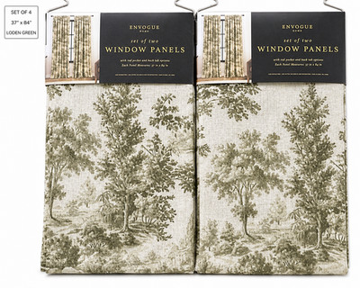 Greenwood Forest Set of 4 Toile Curtain Panels  37''x84'' Loden Green