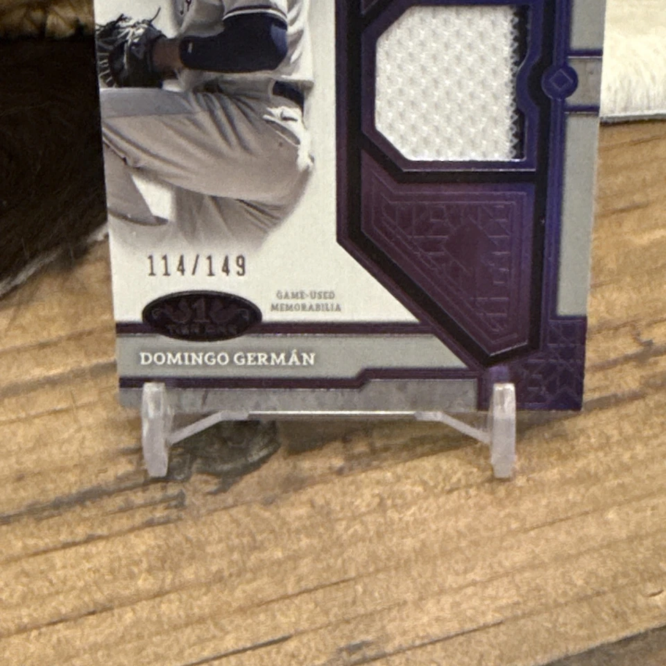 2024 Topps Tier One Relics Purple Foil Domingo German GAME-USED JERSEY  /149 - Image 3 of 4
