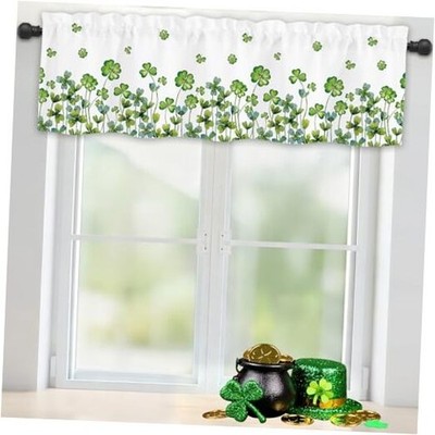 St Patricks Day Shamrock Curtains Valances, 54 x 18 Inch Rod Lucky Clover 2