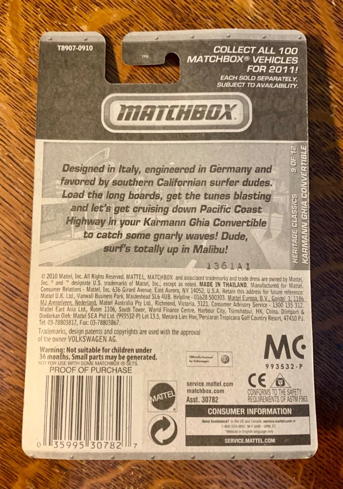 Matchbox VW Karmann Ghia Convertible #22 Red - Image 2 of 2