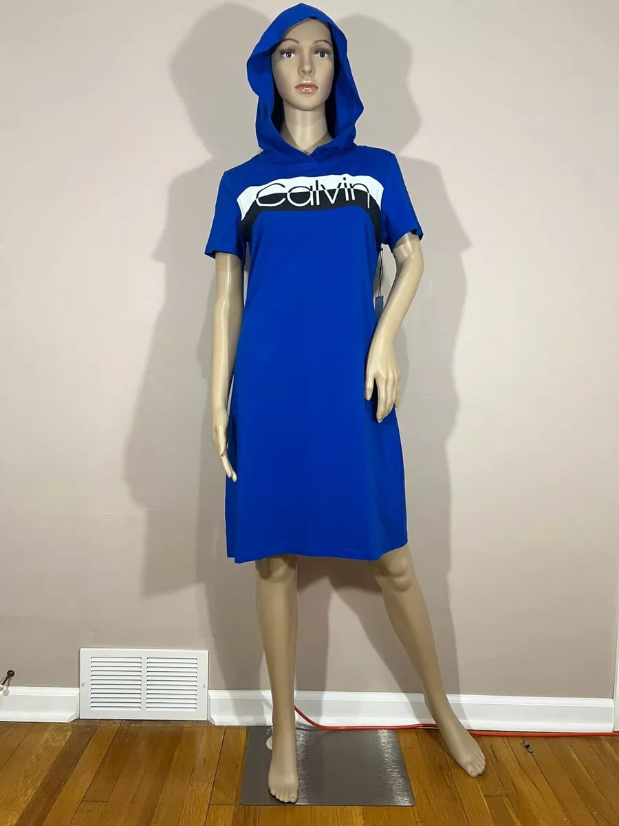 C-02 Calvin Klein Blue Hoodie T-Shirt Dress For Women Size - M & L