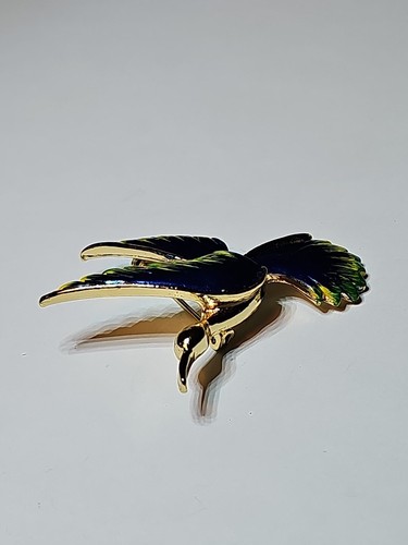 VTG Gerry's Enamel Bird Brooch Pin Goldtone Enamel Blue Green Yellow Signed - Picture 3 of 9