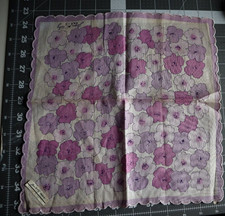 VTG Jean D'Orly Paris 12x12" Hankie Handkerchief Purple Flowers Scalloped Edge