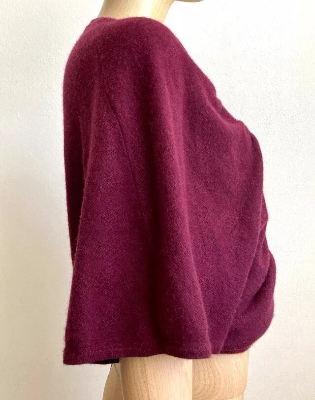 Cashmere Crossover Wrap Burgundy Sweater 3/4 Dolman Sleeve Women's Size M - Image 3 of 4