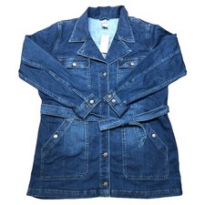Nwt Duluth Trading Blue Jacket Daily Denim Trench Belted Tie Horizon Womens Xxl