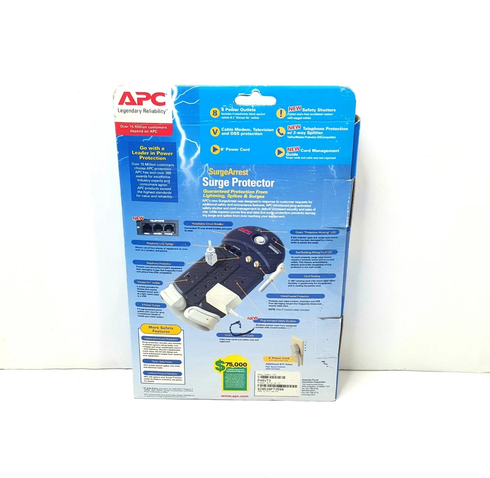APC SurgeArrest PH8VT3 Surge Protector 8 Outlet New Old Stock Sealed - Image 2 of 2