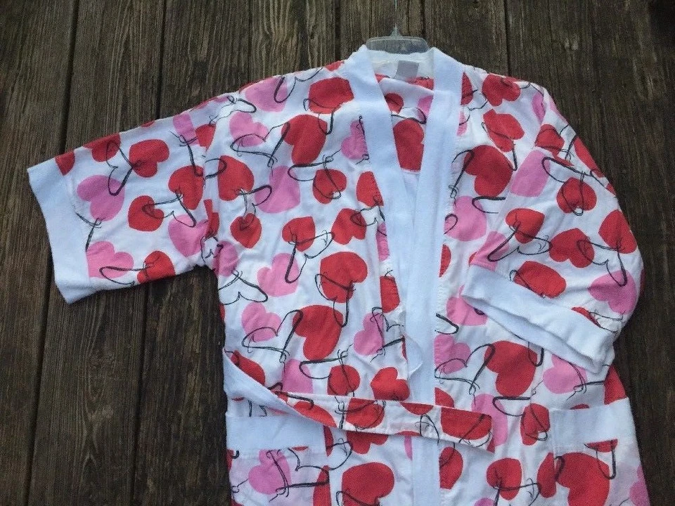 Casi Nuevo CYPRÉS Bata Spa Yoga Playa Pijama ROSA ROJO CORAZONES Mujer Talla L Foto 2 de 4