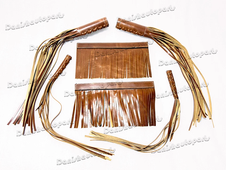 Indian Chief Handlebar Lever Grip Cover Foot Pedal Fringe Tassel Tan Leather - Imagem 2 de 4