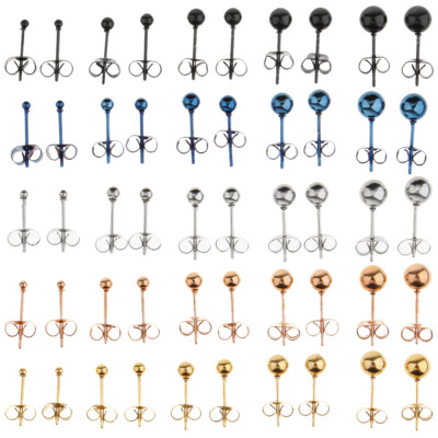 5 Paar 2mm-6mm Runde Kugel Edelstahl Runde Kugel Ohrstecker Stärke 20