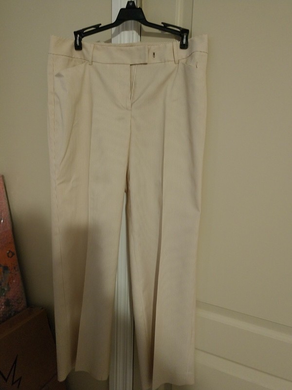 BRAND NEW! WOMEN'S TAHARI, SIZE 10, DRESS PANTS, TAN + WHITE STRIPED!