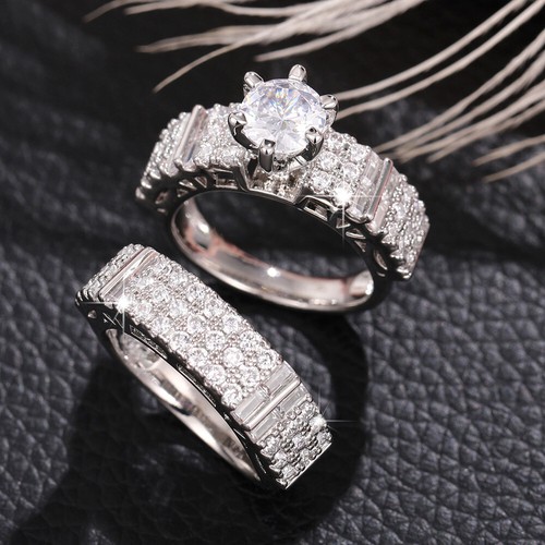 Luxury 2pcs/set 925 Silver Plated Rings Cubic Zircon Women Wedding Gifts Sz 6-10 - Bild 5 von 8