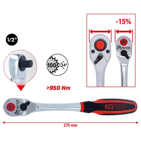 "Ks Tools 1/2\" Monster Umschaltknarre, 100 Zahn Knarre Ratsche"-image
