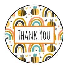 30 1.5" THANK YOU BEES RAINBOW FAVOR LABELS ROUND STICKERS ENVELOPE SEALS