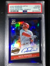 🔥  2020 DONRUSS OPTIC RHYS HOSKINS PURPLE HOLO PRIZM AUTO /50 PHILLIES PSA 10