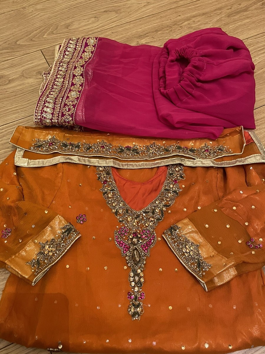 Pakistani Indian mehndi outfit For Girls Hot Pink ,orange | eBay
