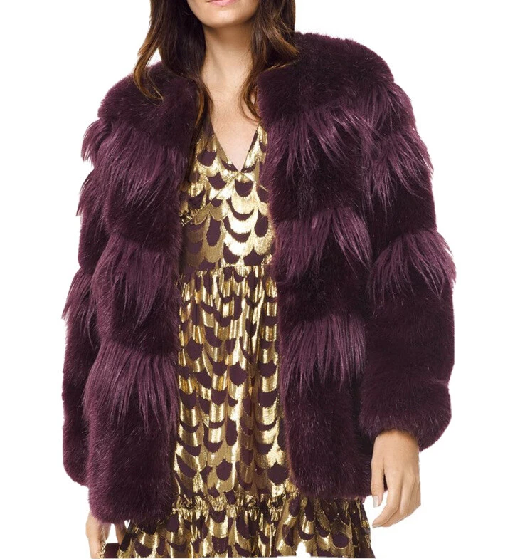 Michael Kors Cordovan Women s Faux Fur Jacket Burgundy EU Size L