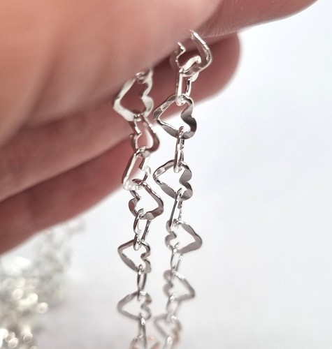 925 Sterling Silver Bracelet Ladies Heart Link Chain - 5mm - 7.5inch - Imagen 14 de 18