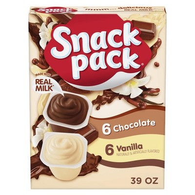 Snack Pack Chocolate and Vanilla Flavored 3.25 Ounce (Pack of 12), Yellow