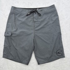 ONeill Mens Gray Beach Board Shorts Size 34x10 Cargo Pocket Swim Trunks Surf