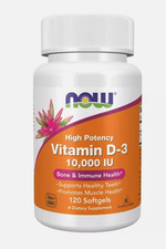 NOW Foods Vitamin D3 10iu 120 Softgels Strong Bones and Immune System Support