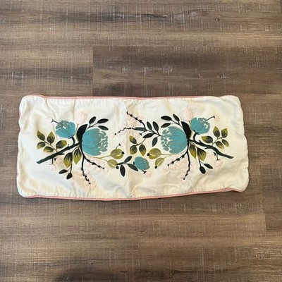 Rifle Paper Co x Loloi Embroidered Floral Lumbar Pillow Cover Cream 12x27