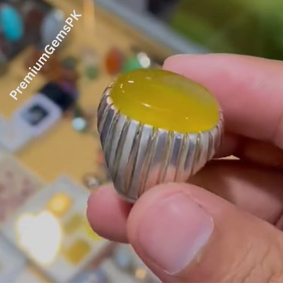 Original Yellow Aqeeq/Akeek Ring Agate Ring, Beautiful Handmade Sterling Silver