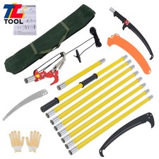 Manual Pole Saw Extendable Tree Pruner 30 FT Fiberglass Pole Hook Knife Yellow