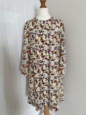 TORY BURCH CHALLIS PLEATED SILK WOOL SHORT DRESS - BROWN/WHITE FLORAL - UK6 XS
