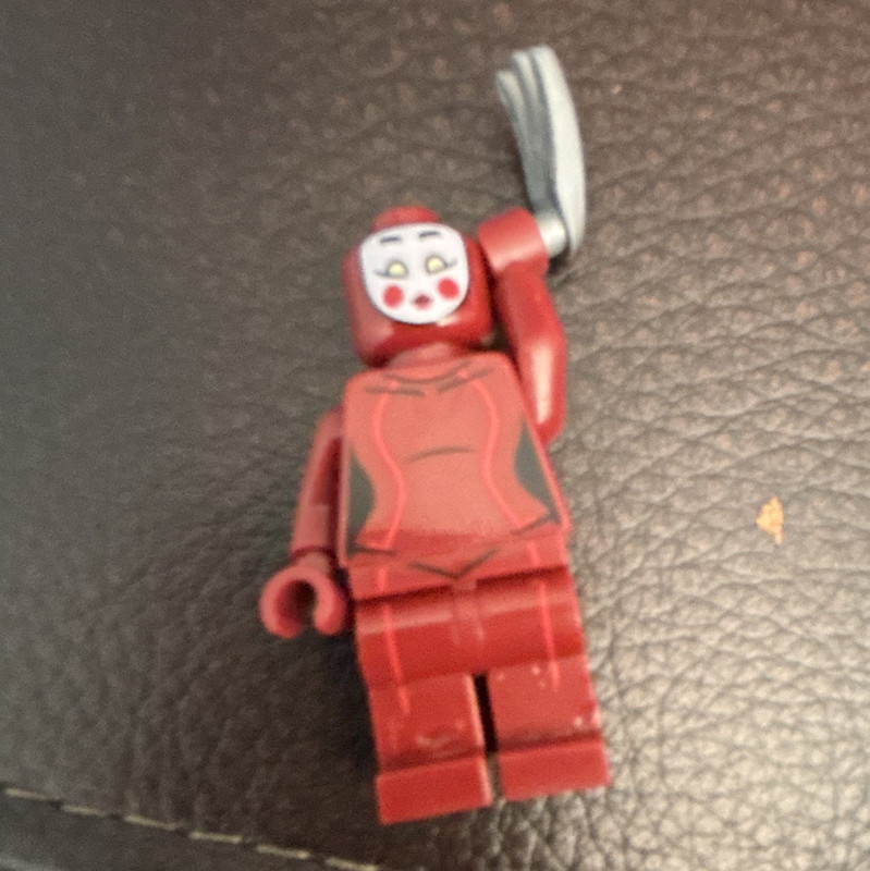 LEGO Minifigure Red Figure White Face Mask Gray Weapon Plastic