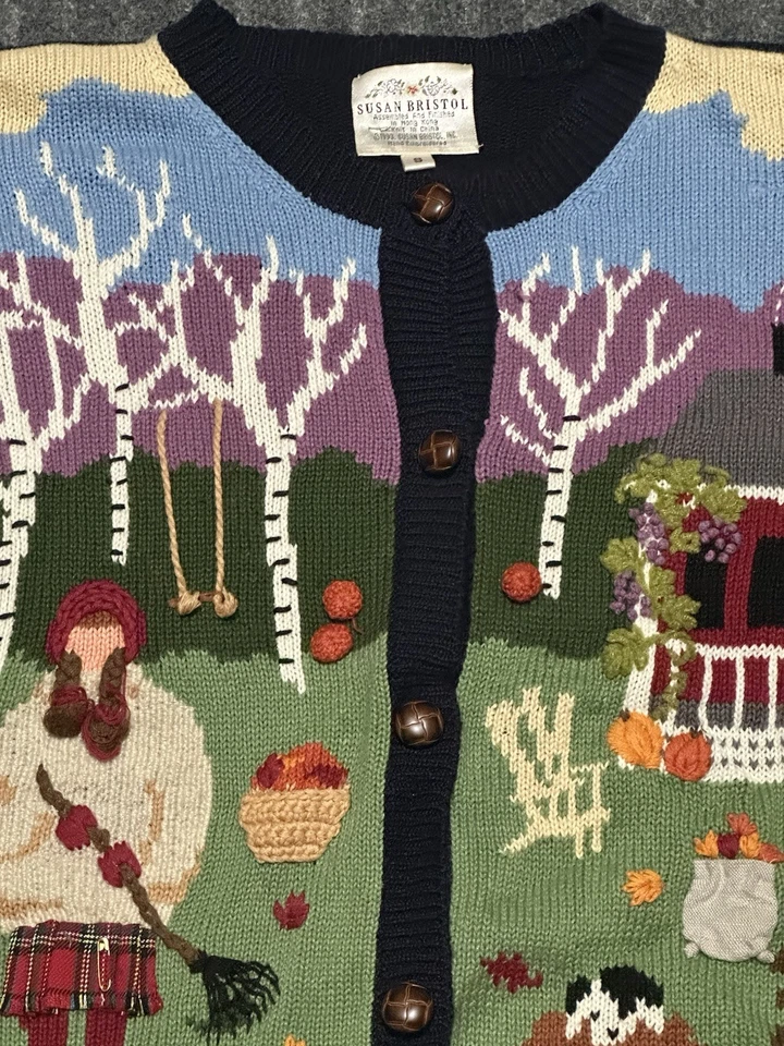 Винтажный осенний вязаный кардиган 90-х Susan Bristol размер Small - Изображение 2 из 4
