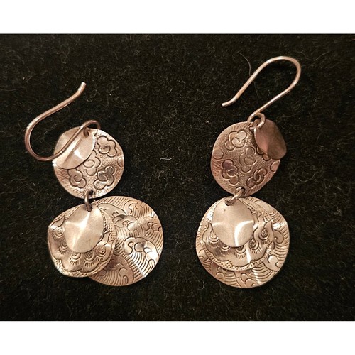 Silpada Sterling Silver Tiered Disc Dangle Earrings Nepal 925 Hammered Retired