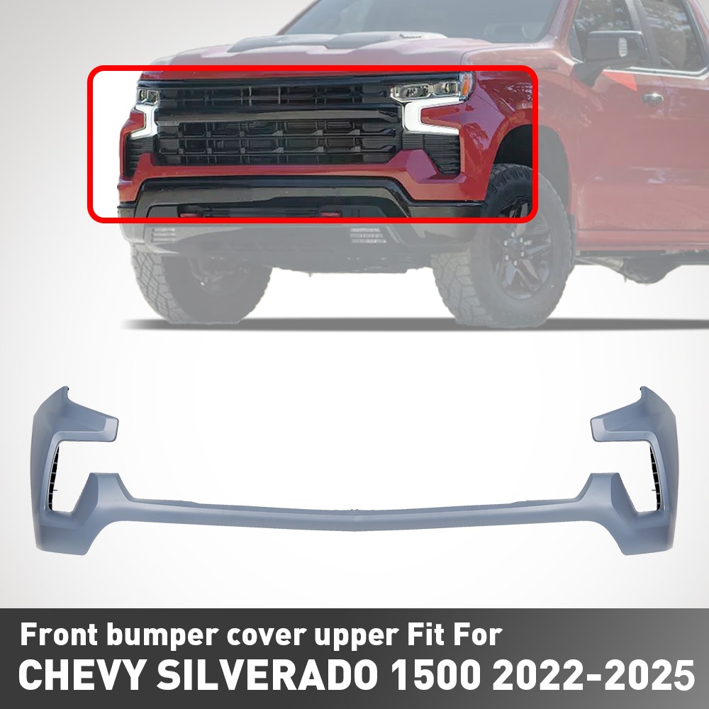Strecos Front Upper Bumper Cover For 2022-2025 Chevy Silverado 1500 W/ End Cap & Air Duct