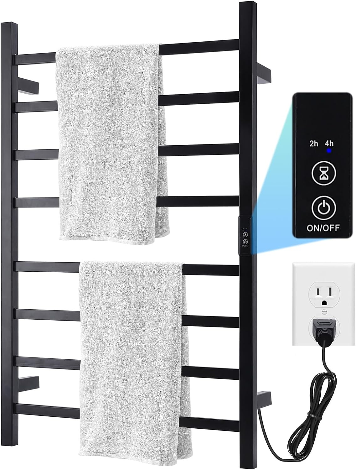 Towel Warmer Heated Bar-Rack - Nopwer Bathroom Wall Mounted 8 Bars