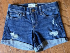 Abercrombie Kids Midi Blue Denim Cuffed Distressed Shorts Size 9/10