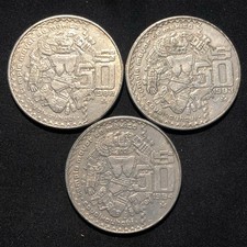 Complete Set (1982-1983-1984) Mexico 50 Pesos Coyolxauhqui Aztec Moon Goddess