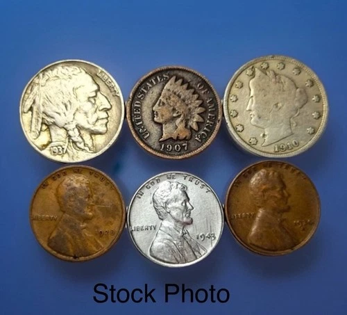 Lot Indian Head Cent, Liberty V & Buffalo Nickel, Steel & 2 Pennies-Mixed Dates