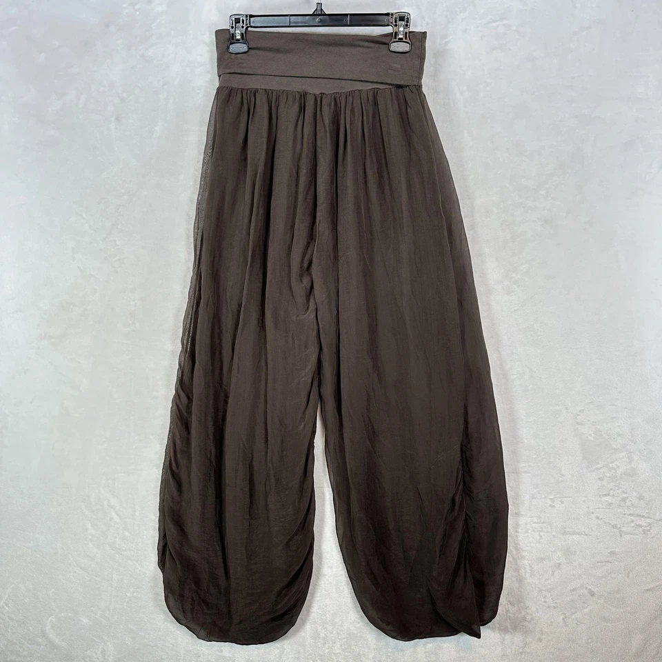 Gigi Moda Pants Womens One Size Brown Silk Harem Wide Leg Boho Made in Italy - Image 3 of 4