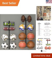 Versatile 8 Tier Wall-Mounted Ball Rack - Adjustable Height for All Sports Gear