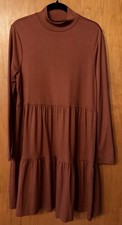 Gap Women's Brown Long Sleeve Mockneck Stretch Knit Tiered Mini Dress Size L