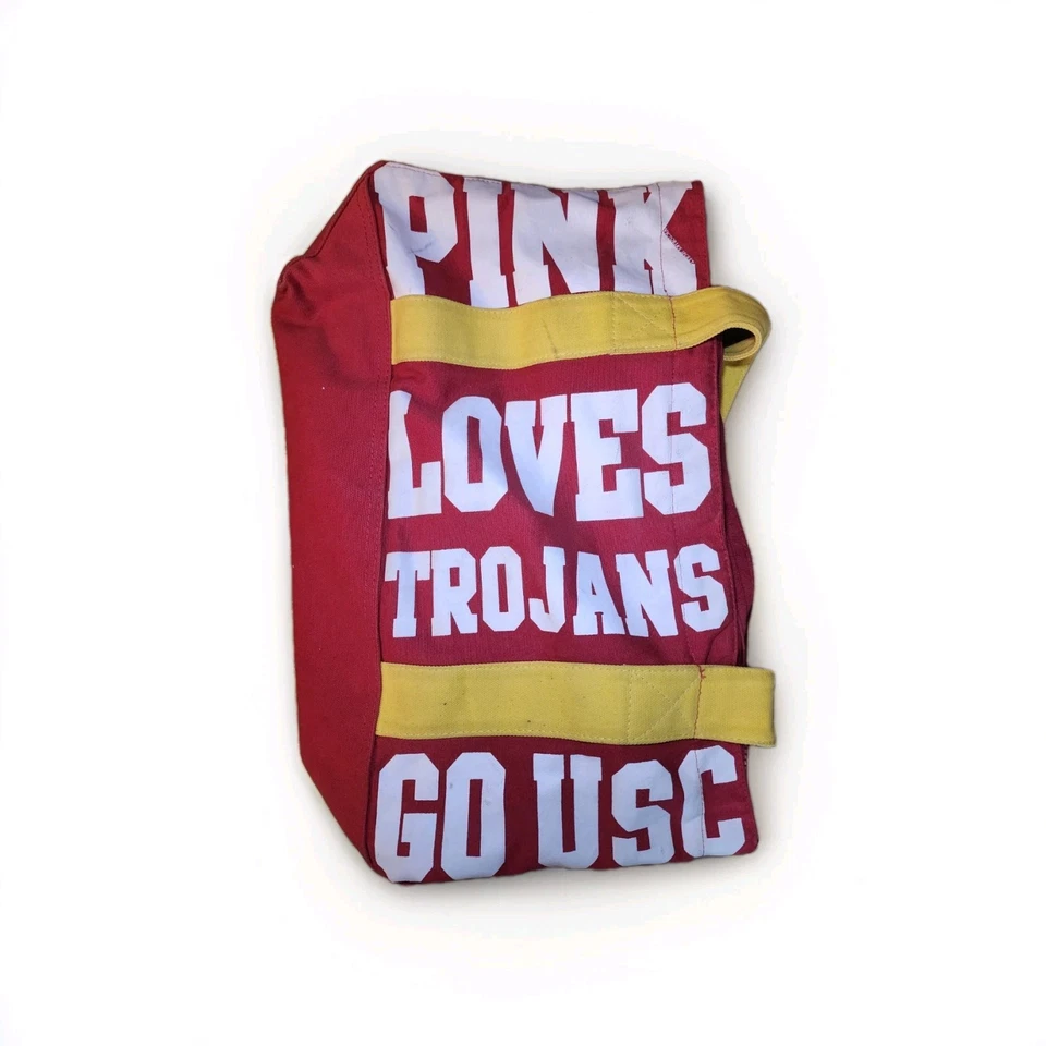 VICTORIA'S SECRET PINK LOVES USC TROJANS SHOULDER CANVAS TOTE BAG RED RARE SOCAL - Image 4 of 4