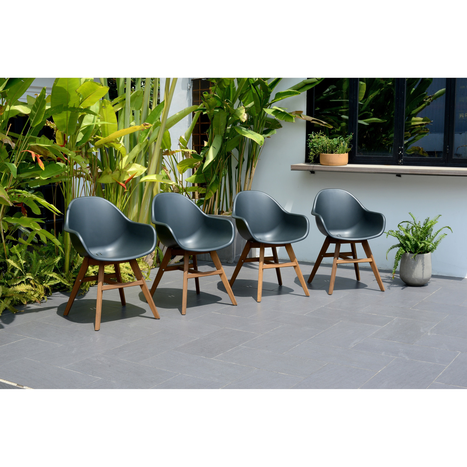 Amazonia Jade 4-Piece Outdoor Patio Dining Chairs Set - 4pc Black Arm Chair With