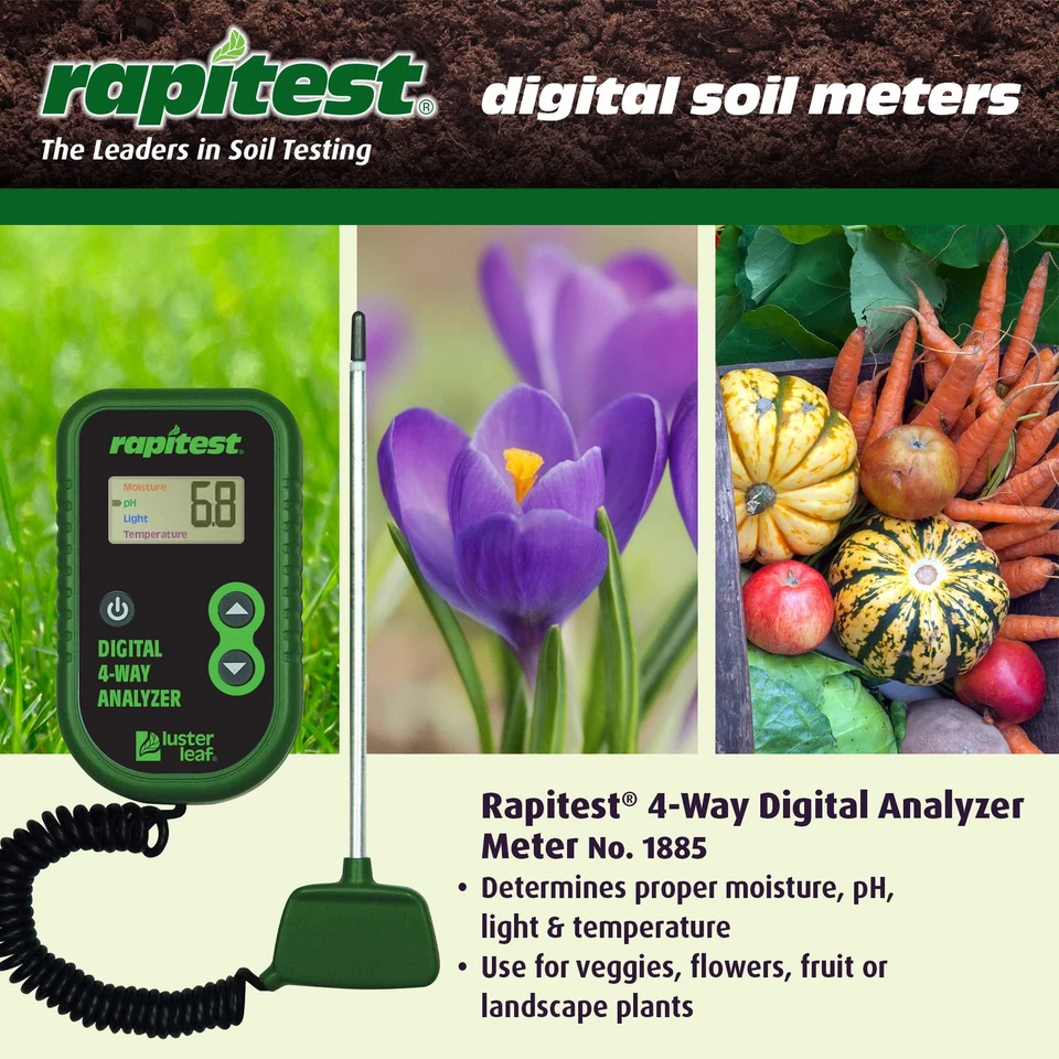 Rapitest 4-полосный цифровой анализатор почвы pH влажность свет тестер температуры - Изображение 2 из 4