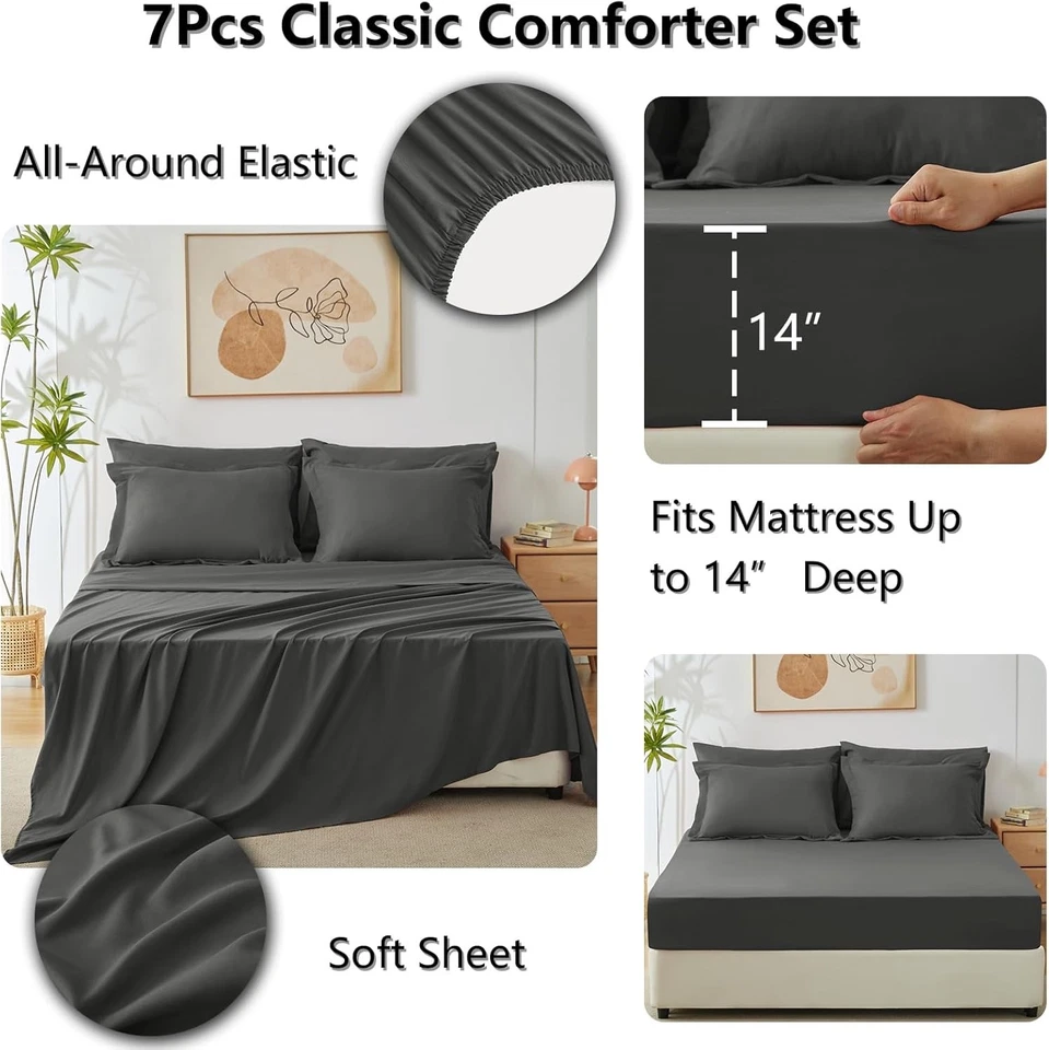 Juego de edredón CozyLux cama king en bolsa de 7 piezas con edredón, fundas de almohada, Foto 4 de 4