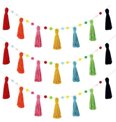 Syhood 3 Pcs Colorful Pom Pom Tassel Garland Boho Rainbow Felt Garlands...
