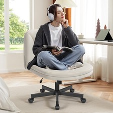 Criss Cross Chair with Wheels, Cross Legged Office Chair, Armless Wide Vanity...