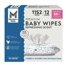 Member's Mark Premium Refreshing Clean Scented Baby Wipes, 12 Packs 1152 ct. 