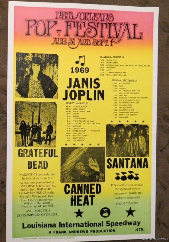 VINTAGE NEW ORLEANS 60s MUSIC POP FESTIVAL POSTER ART 1969 GRATEFUL DEAD JANIS